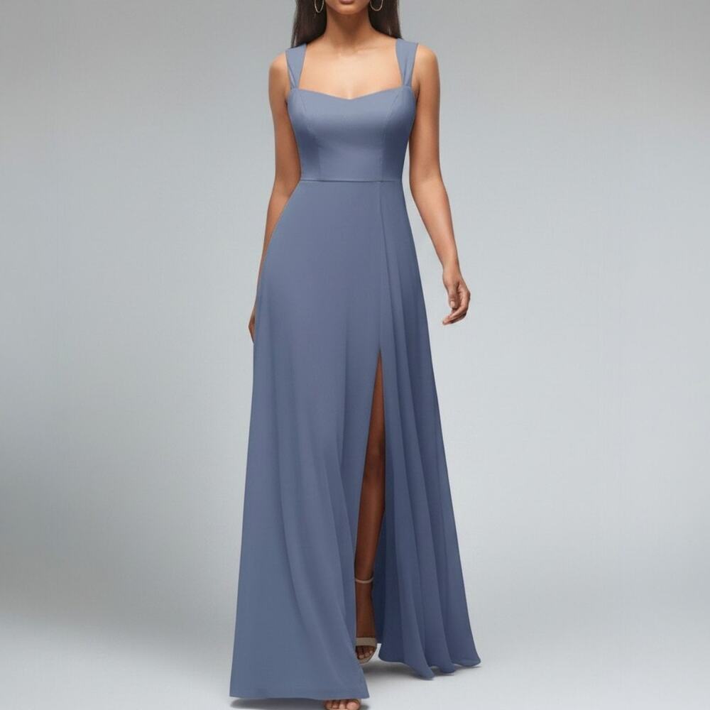 After Six Formal Dress Blue Chiffon Front Slit Women's Size 12R NWT